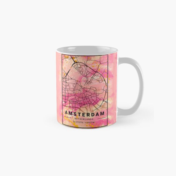 Item preview, Pink Watercolor Amsterdam City Map, Netherlands Travel Wall Art - Europe - designed and sold by TheUrbanCompass.