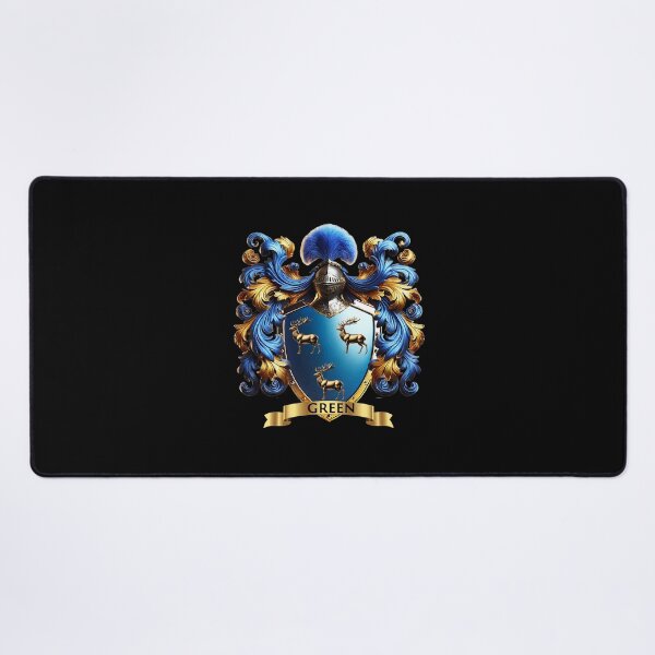 Item preview, Green Family Crest Regal Golden Stags on Royal Blue Shield designed and sold by Highlandkings.