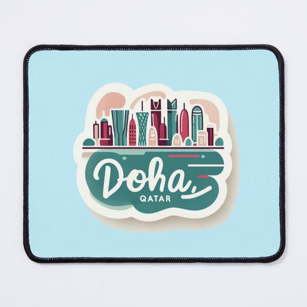 Item preview, Doha Qatar Minimalist Watercolor Cityscape Sticker with Flag, designed and sold by PaintMeWorld.