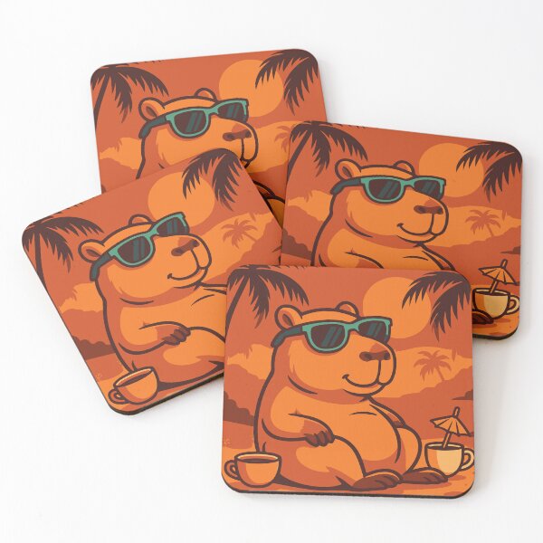 Item preview, Capybara with a cocktail under a palm tree designed and sold by EchoOfSilence.