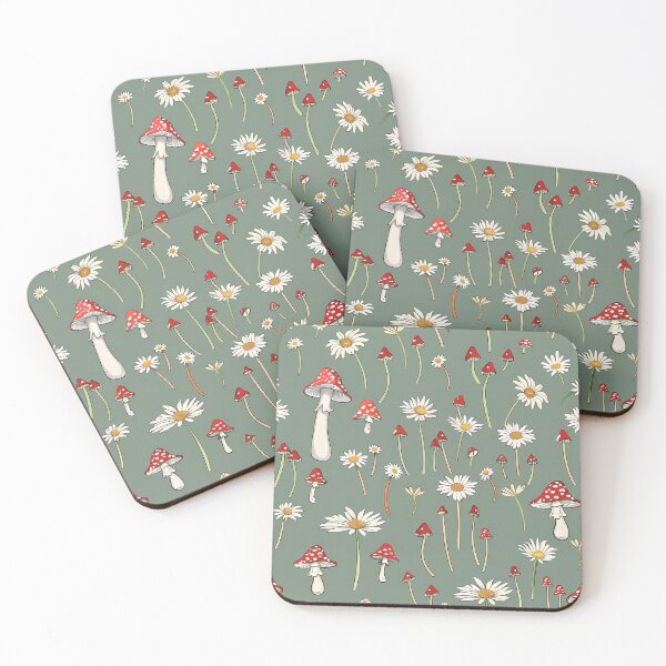 Item preview, Girly cottagecore red Mushrooms and daisies pattern - amanita muscaria gift for nature lovers girlie forest sage green designed and sold by Fantasy Cache.