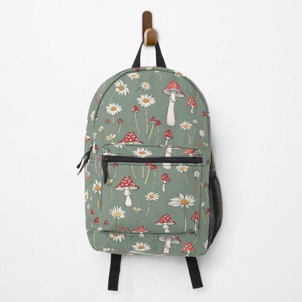 Item preview, Girly fairycore red Mushrooms and daisies pattern - amanita muscaria gift for nature lovers girlie forest sage green designed and sold by Fantasy Cache.