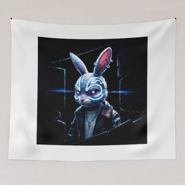 Item preview, Dark Cyberpunk Bunny with Neon Tattoos designed and sold by HowMonkeyShop.