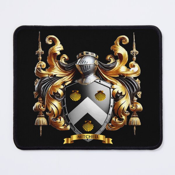 Item preview, Mitchell Family Crest   Bold White Chevron and Gold Shells on Black Shield designed and sold by Highlandkings.