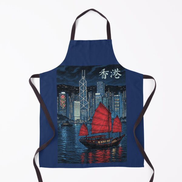 Item preview, Hong Kong Harbour Night Scene Junk Sailing Boat Art designed and sold by Maljonic.