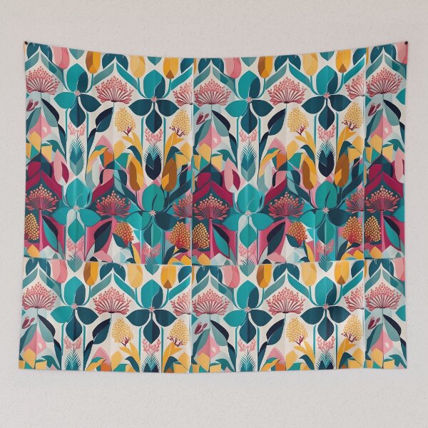 Item preview, Vibrant Floral Pattern With Teal Leaves And Colorful Accents designed and sold by HusnMir.