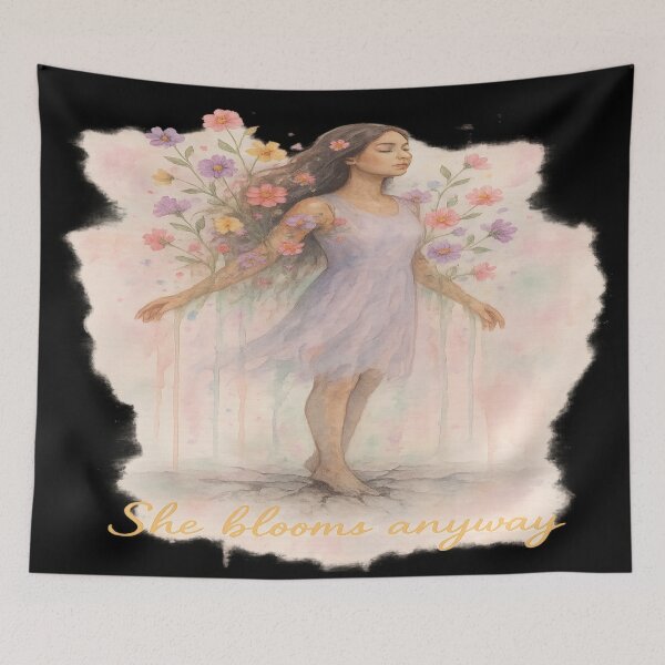 Item preview, She Blooms Anyway – Feminine Empowerment Watercolor Art Prin designed and sold by ArtbyCrystal.