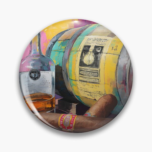 Item preview, Whiskey Bottle and Cigars on Wooden Surface - Vibrant Barrel Background Creates Lively Contrast designed and sold by OlfactoART Studio.
