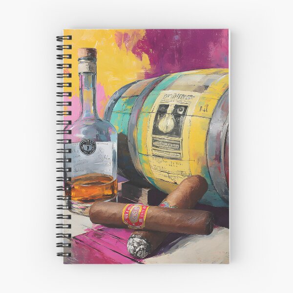 Item preview, Whiskey Bottle and Cigars on Wooden Surface - Vibrant Barrel Background Creates Lively Contrast designed and sold by OlfactoART Studio.