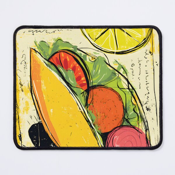 Item preview, Vibrant Taco with Fresh Ingredients, Lime, Scribbled Text, a Yellow Background and Artistic Flair  designed and sold by OlfactoART Studio.