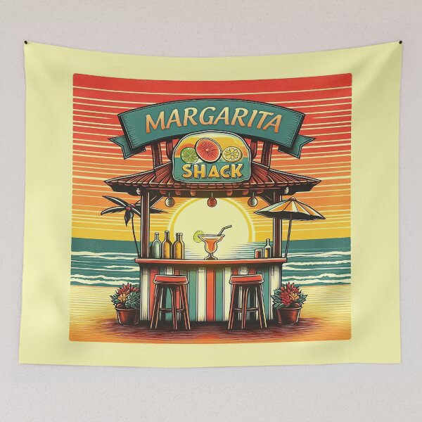 Item preview, Retro Margarita Beach Bar Shack designed and sold by ArtFactoryAI.
