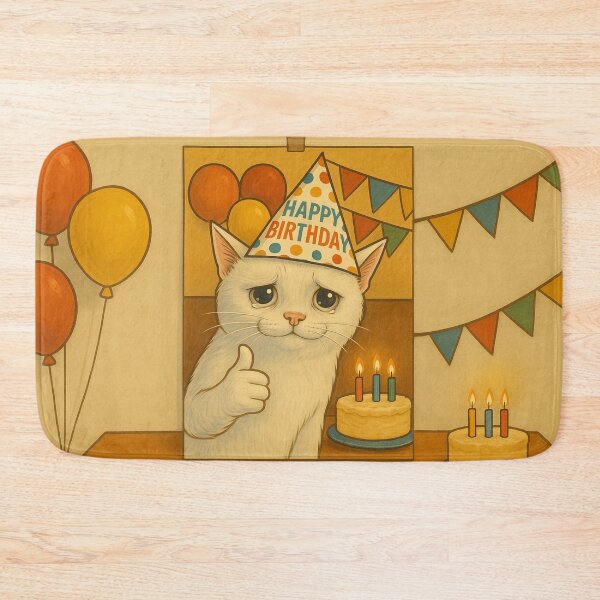 Item preview, Crying Birthday Cat – Sad Funny Party Meme designed and sold by memememescat.