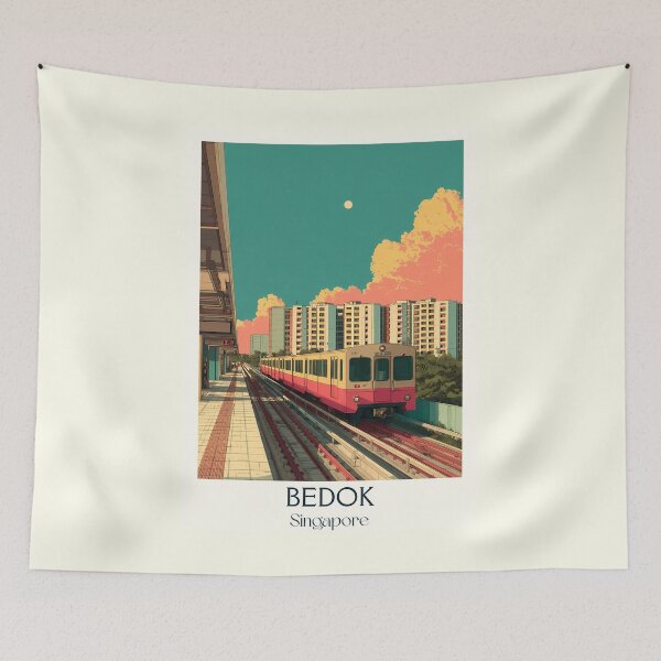 Item preview, Bedok Poster – MRT Tracks & Golden Hour Skies designed and sold by TuncGK.