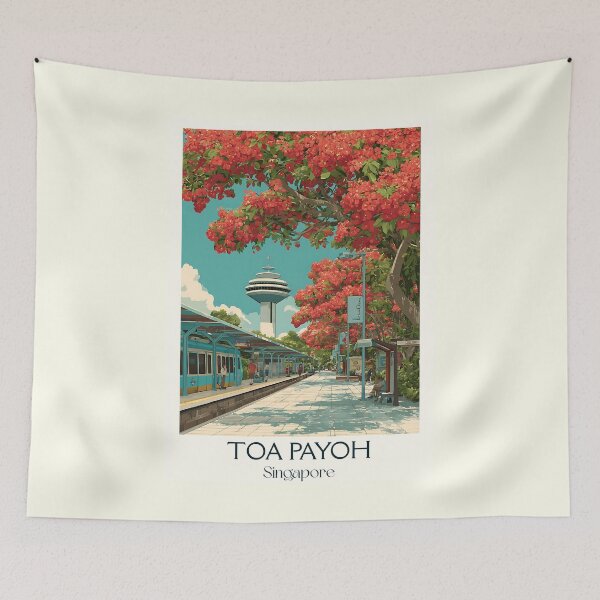 Item preview, Toa Payoh Poster – Iconic Flats & Cherry Trees in Bloom designed and sold by TuncGK.