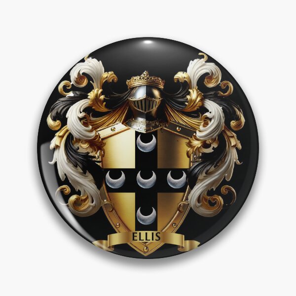 Item preview, Ellis Family Crest   Silver Crescents on Gold and Black Cross Shield designed and sold by Highlandkings.