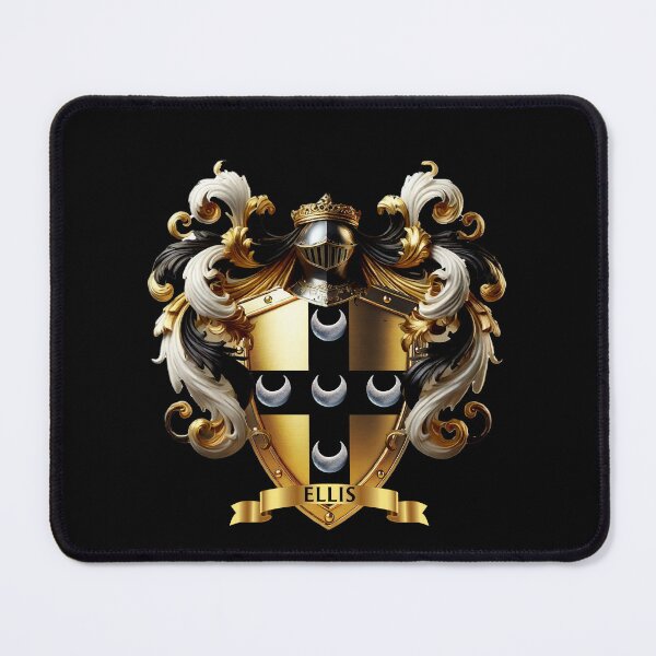 Item preview, Ellis Family Crest   Silver Crescents on Gold and Black Cross Shield designed and sold by Highlandkings.