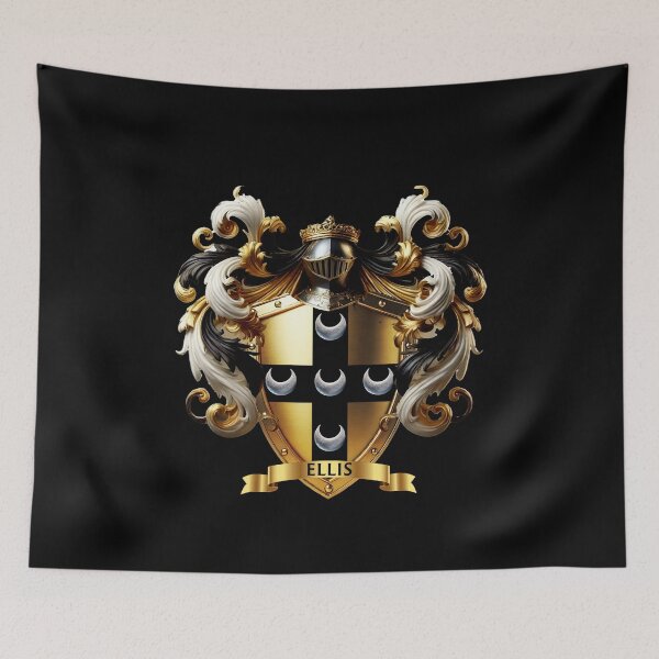 Item preview, Ellis Family Crest   Silver Crescents on Gold and Black Cross Shield designed and sold by Highlandkings.