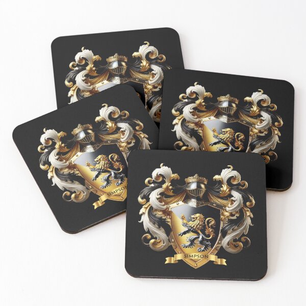 Item preview, Simpson Family Crest   Golden and Black Majestic Lion Shield designed and sold by Highlandkings.