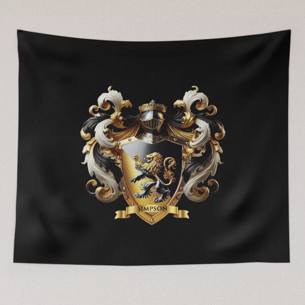 Item preview, Simpson Family Crest   Golden and Black Majestic Lion Shield designed and sold by Highlandkings.