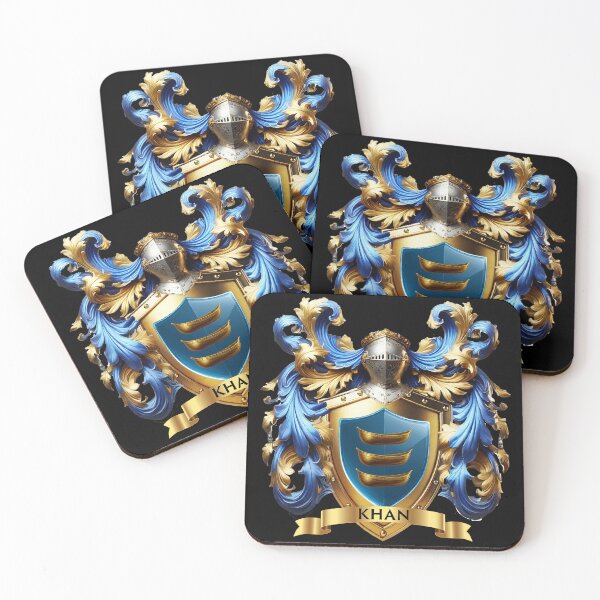 Item preview, Khan Family Crest - Three Golden Ships on Deep Blue Shield designed and sold by Highlandkings.