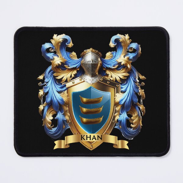 Item preview, Khan Family Crest - Three Golden Ships on Deep Blue Shield designed and sold by Highlandkings.