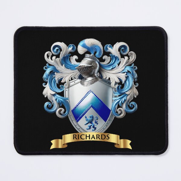 Item preview, Richards Family Crest Blue Chevron and Lion on Shining Silver Shield designed and sold by Highlandkings.