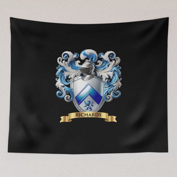 Item preview, Richards Family Crest   Blue Chevron and Lion on Shining Silver Shield designed and sold by Highlandkings.