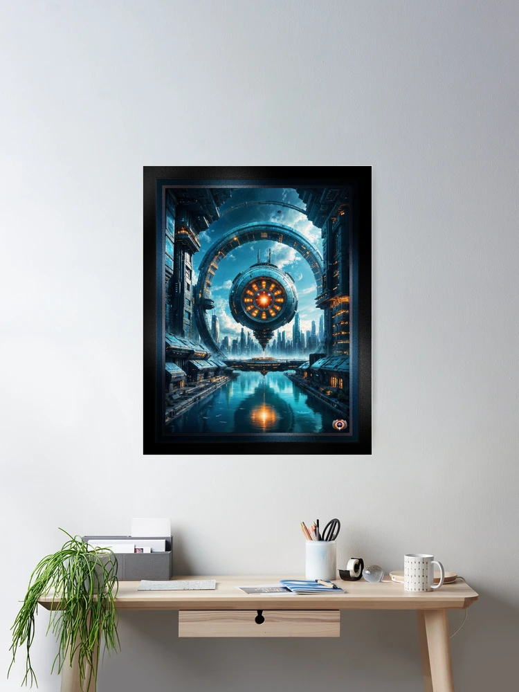 The Klacston Portal Amidst A Futuristic Cityscape Backdrop Mesmerizing AI Concept Art by Xzendor7 Wall Decor Poster Art Print