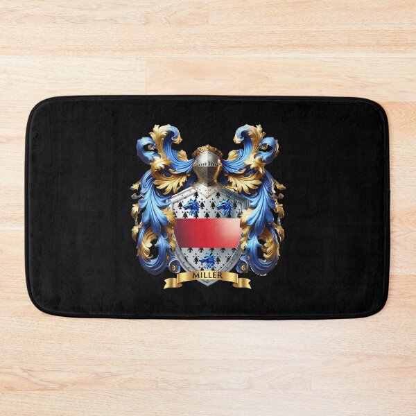 Item preview, Miller Family Crest   Three Blue Wolf Heads and Red Band on Silver Shield designed and sold by Highlandkings.