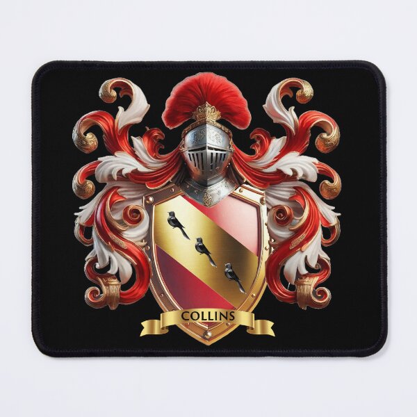 Item preview, Collins Family Crest Three Black Birds on Golden Diagonal Across Red Shield designed and sold by Highlandkings.