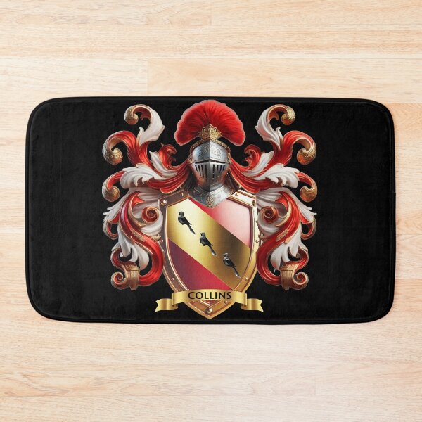 Item preview, Collins Family Crest   Three Black Birds on Golden Diagonal Across Red Shield designed and sold by Highlandkings.
