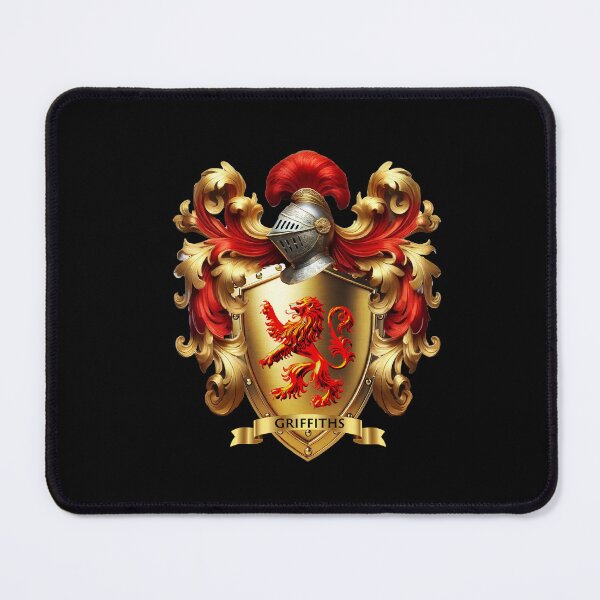 Item preview, Griffiths Family Crest   Fiery Red Lion on Gleaming Gold Shield designed and sold by Highlandkings.