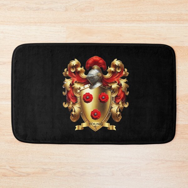 Item preview, Young Family Crest   Elegant Red Roses on Golden Shield of Honor designed and sold by Highlandkings.
