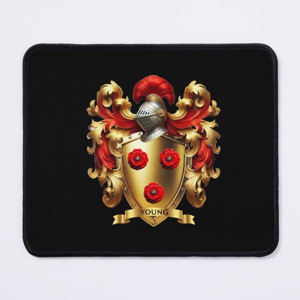 Item preview, Young Family Crest Elegant Red Roses on Golden Shield of Honor designed and sold by Highlandkings.
