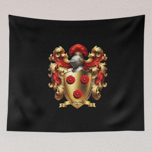 Item preview, Young Family Crest   Elegant Red Roses on Golden Shield of Honor designed and sold by Highlandkings.