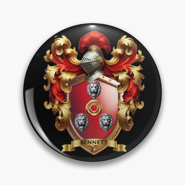 Item preview, Bennett Family Crest   Three Noble Lion Heads and Gold Ring on Red Shield designed and sold by Highlandkings.