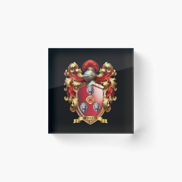 Item preview, Bennett Family Crest   Three Noble Lion Heads and Gold Ring on Red Shield designed and sold by Highlandkings.