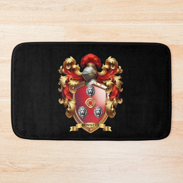 Item preview, Bennett Family Crest   Three Noble Lion Heads and Gold Ring on Red Shield designed and sold by Highlandkings.
