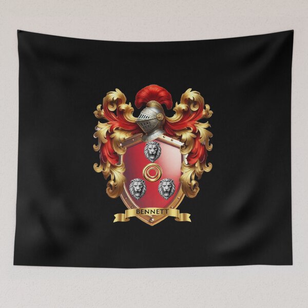 Item preview, Bennett Family Crest   Three Noble Lion Heads and Gold Ring on Red Shield designed and sold by Highlandkings.