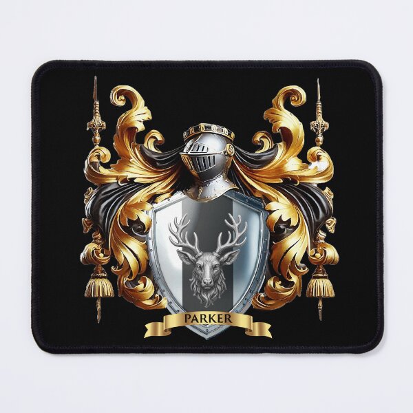 Item preview, Parker Family Crest Majestic Stags Head on Polished Silver and Black Shield` designed and sold by Highlandkings.