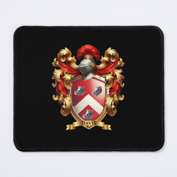 Item preview, Davis Family Crest   Bold Red Shield with White Chevron and Boars Heads designed and sold by Highlandkings.