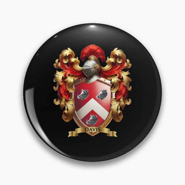 Item preview, Davis Family Crest   Bold Red Shield with White Chevron and Boars Heads designed and sold by Highlandkings.