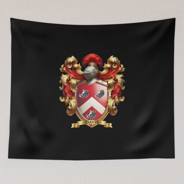 Item preview, Davis Family Crest   Bold Red Shield with White Chevron and Boars Heads designed and sold by Highlandkings.