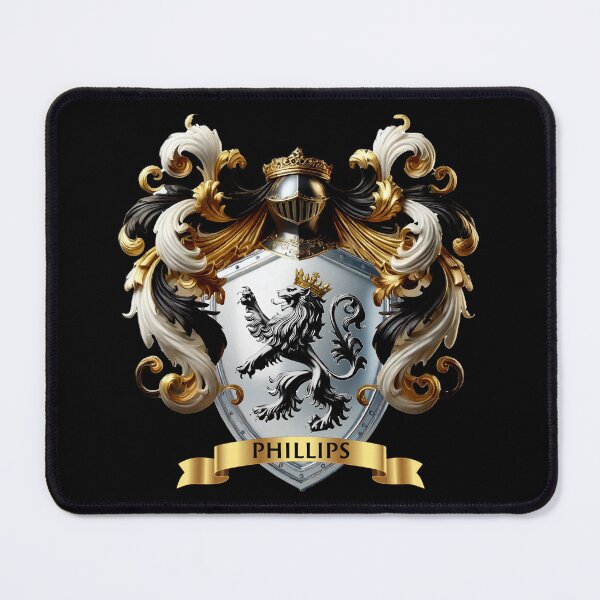 Item preview, Phillips Family Crest   Crowned Silver Lion on Polished Shield of Strength designed and sold by Highlandkings.
