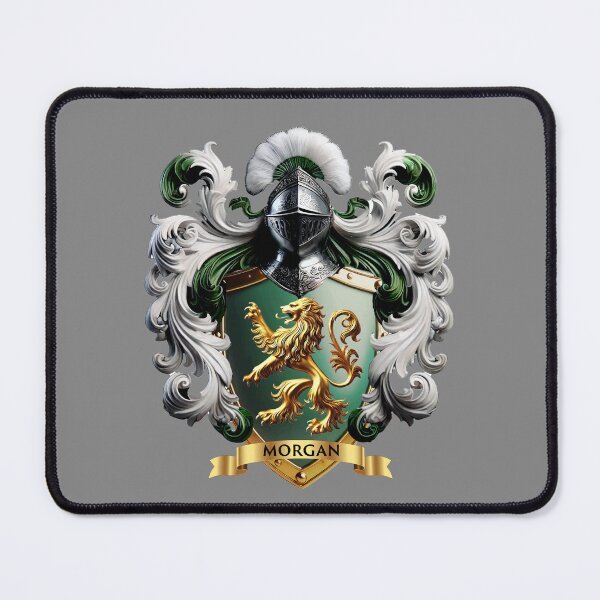 Item preview, Morgan Family Crest Golden Lion of Valor on Emerald Green Shield designed and sold by Highlandkings.