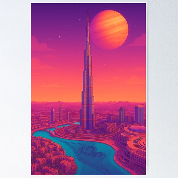 Item preview, Burj Khalifa Retro Futuristic Skyline designed and sold by Patternicity.