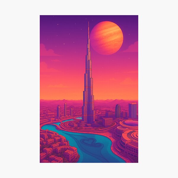 Item preview, Burj Khalifa Retro Futuristic Skyline designed and sold by Patternicity.
