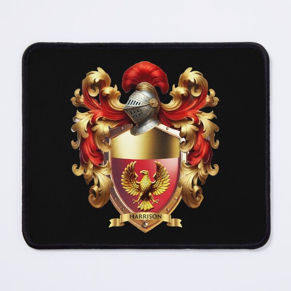 Item preview, Harrison Family Crest   Golden Eagle of Power on Red and Gold Shield designed and sold by Highlandkings.