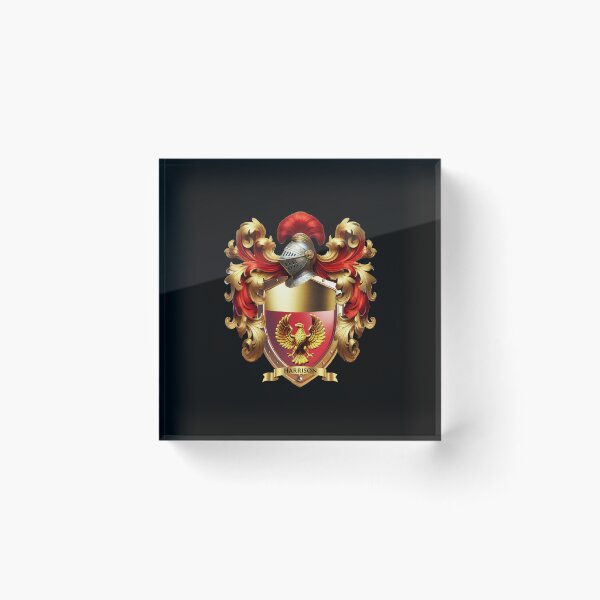 Item preview, Harrison Family Crest   Golden Eagle of Power on Red and Gold Shield designed and sold by Highlandkings.