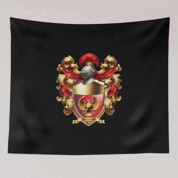Item preview, Harrison Family Crest   Golden Eagle of Power on Red and Gold Shield designed and sold by Highlandkings.